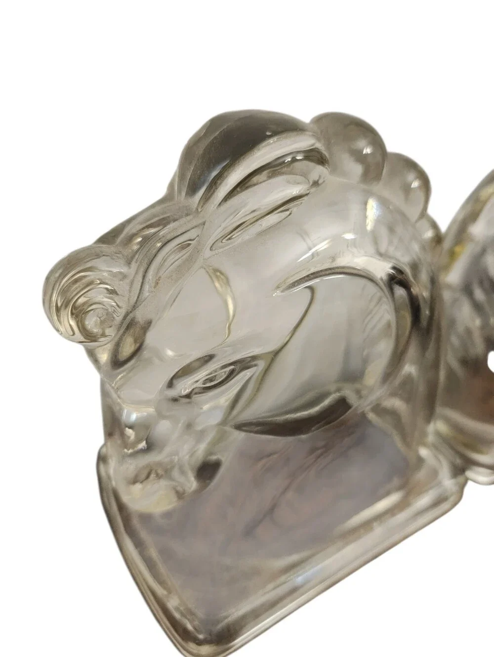 Vintage Mid Century Clear Glass Horse Head Bookends Paperweights Art Deco Hollow
